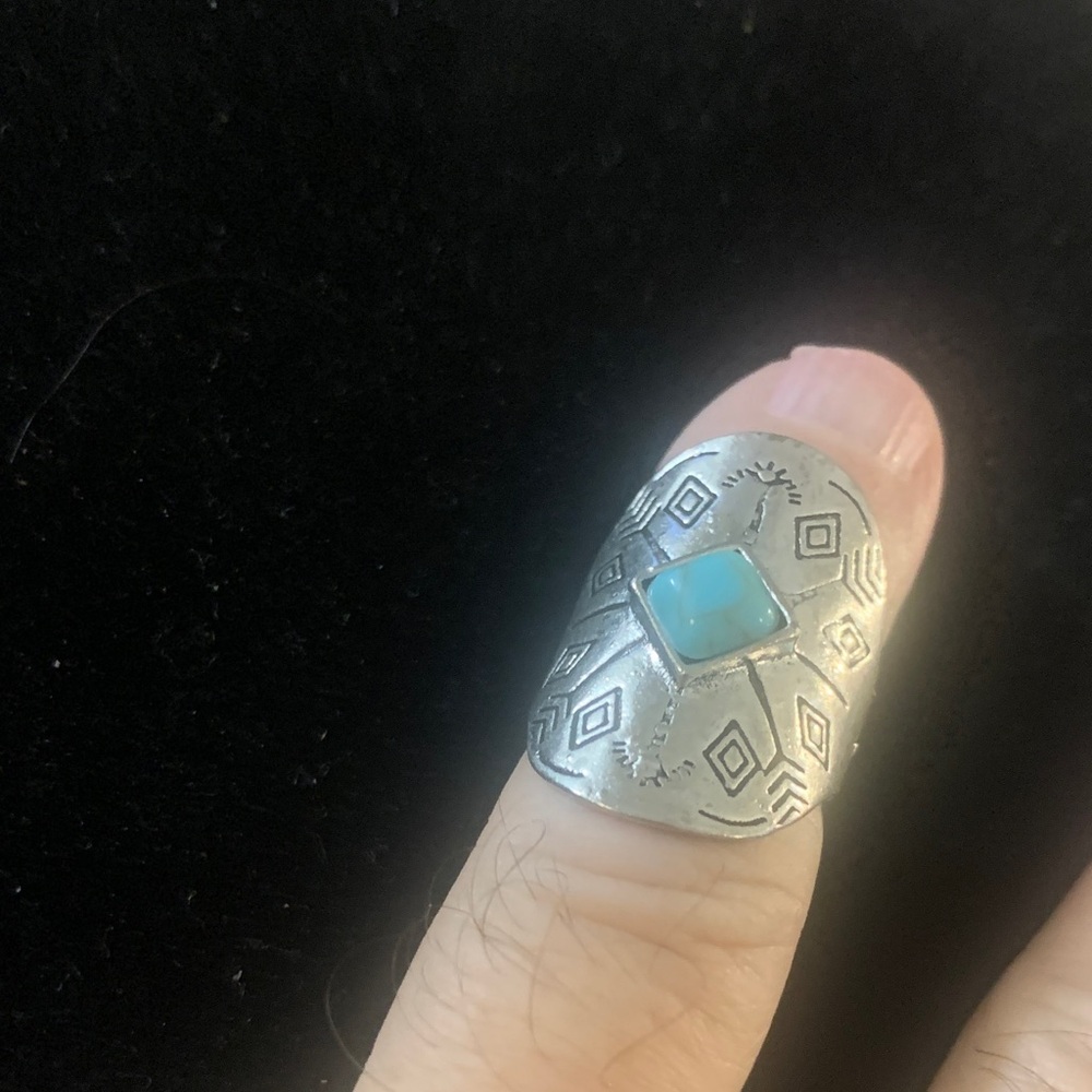 Silver and Turquoise Geometric Ring Bogo